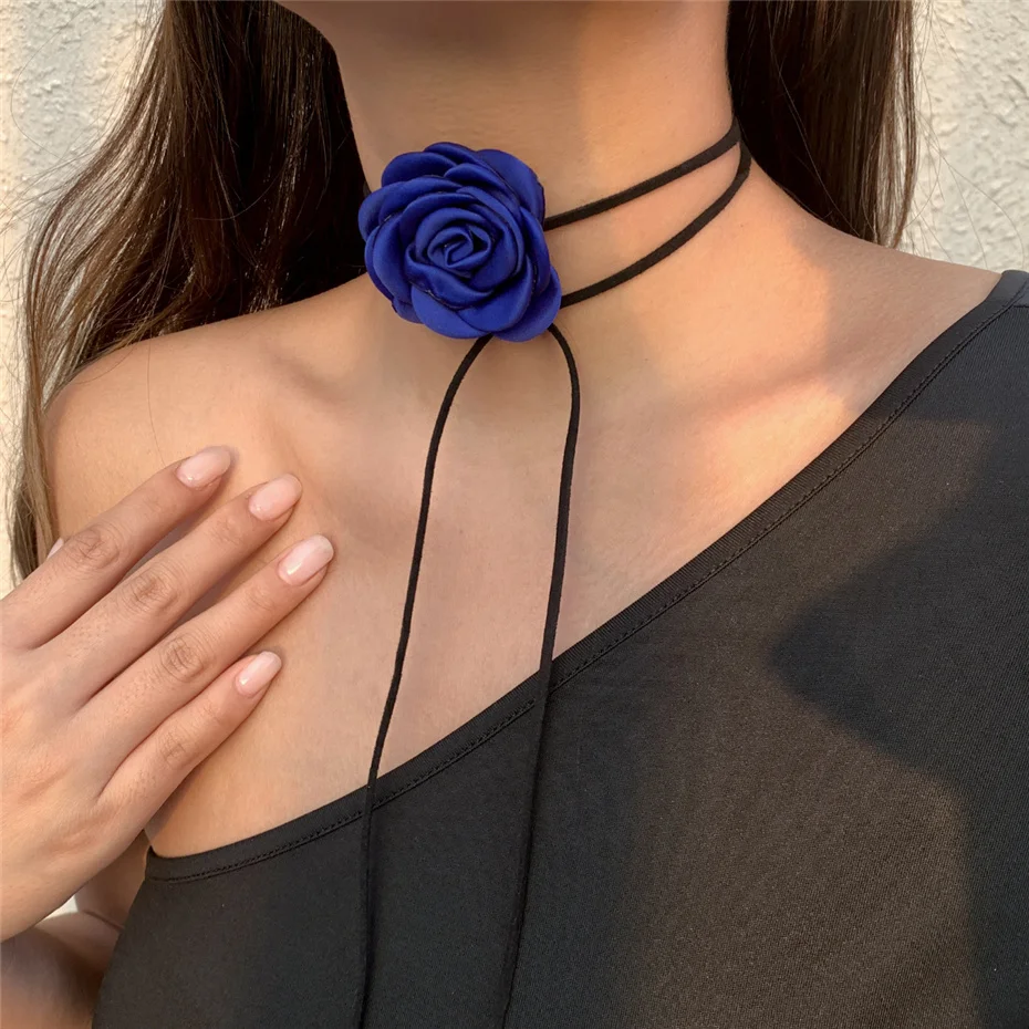 Romantic Gothic Big Rose Flower Clavicle Chain Necklace for