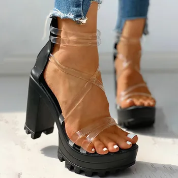 High Heeled Wedge Sandals for Women Summer Transparent Strap Hollow Out Open Toe Sandals Luxury Solid High Top Chunky Shoes 1