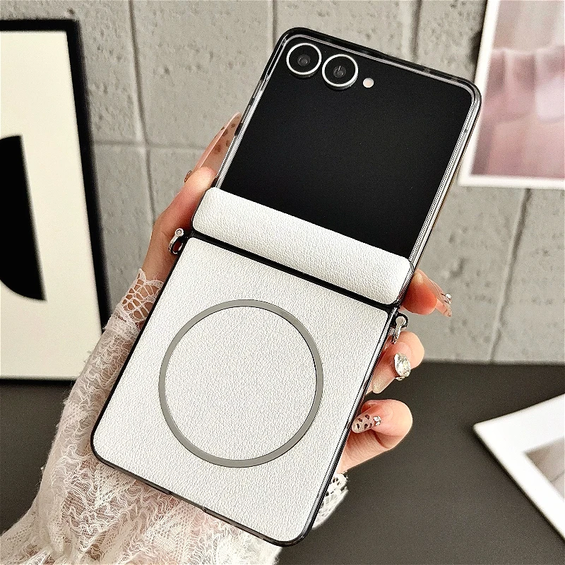 Elegant Vegan Leather Magnetic Folding Case with Frosted Hinge Back Cover