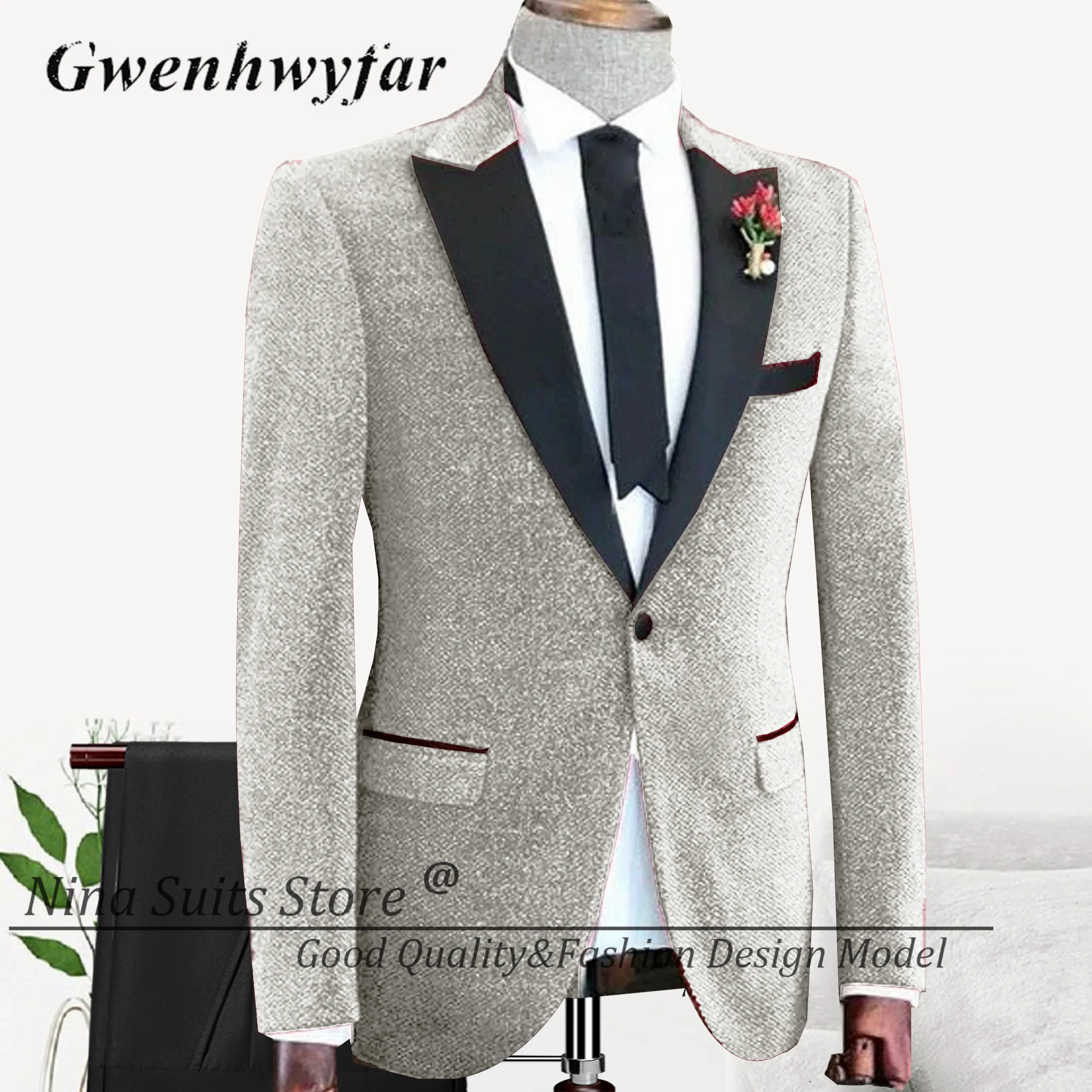 Nina Store Dark Green Glitter Blazer Suits Shiny Peak Lapel Groom Wedding Tuxedos Party Costume Best Men 2 Piece Set