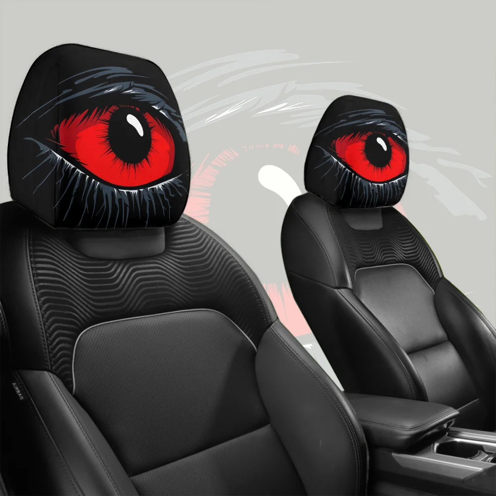 2-teilige rote Devil's Eye Auto-Kopfstützenabdeckungen – rotes und schwarzes Gothic-Design, waschbar, geeignet für General Motors-Fahrzeuge – Detail 7