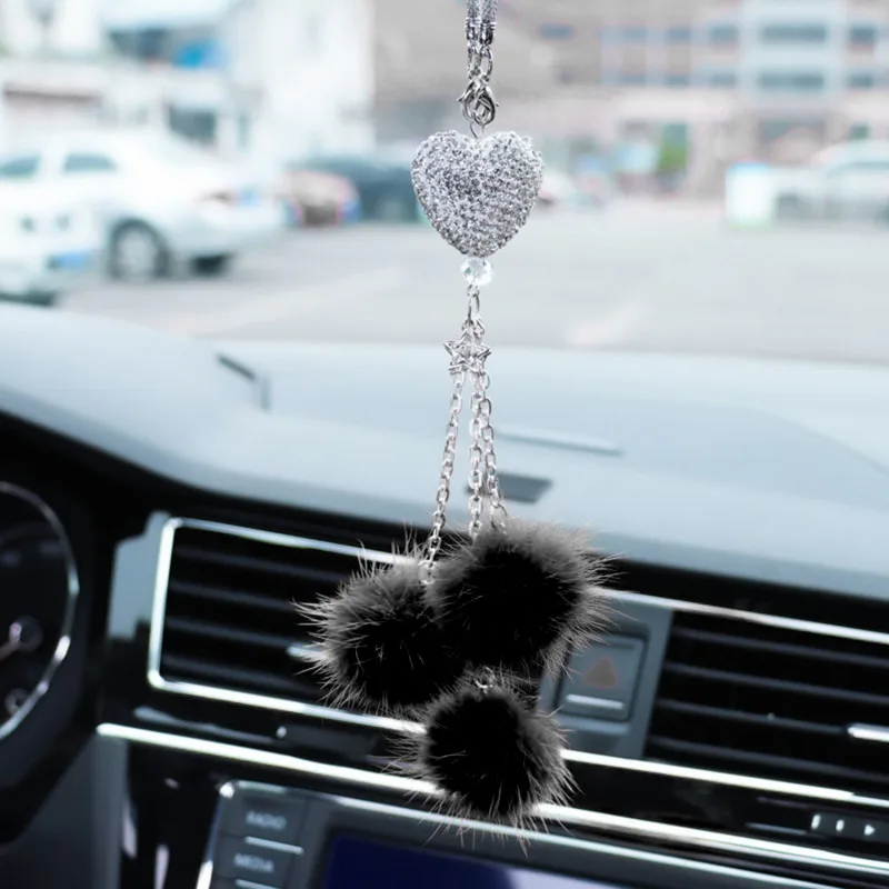 Fashion Diamond Car Accessorie Bling Hairball Pendant Auto Rearview Mirror Pendant Birthday Gift Auto Decoraction Ornaments