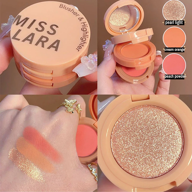 New 3 In 1 Matte Highlighter Blush Palette Pearly Blush Shiny Eyeshadow