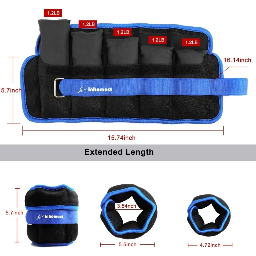 Adjustable Ankle Weights Adjustable 12 Lb Set ( 6Lb Each) Leg Weights for Men Women,Wrist Ankle Weights for Physical Therapy,Yog