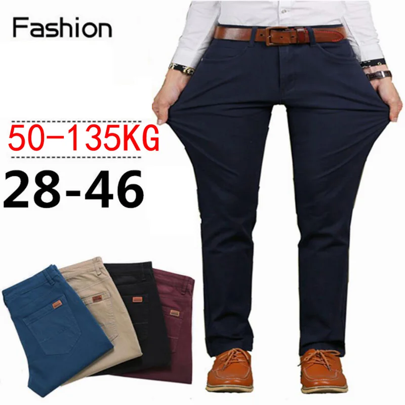 Men Business Straight Cotton Trousers Stretch Elastic Slim Fit Casual Large Plus Size 42 44 46 Khaki Black Red Blue Pant