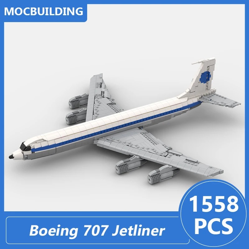 

Boeing 707 Jetliner Pan Am 1:80 Scale Model Moc Building Blocks Diy Assemble Bricks Creative Toys Xmas Gifts Collection 1558PCS