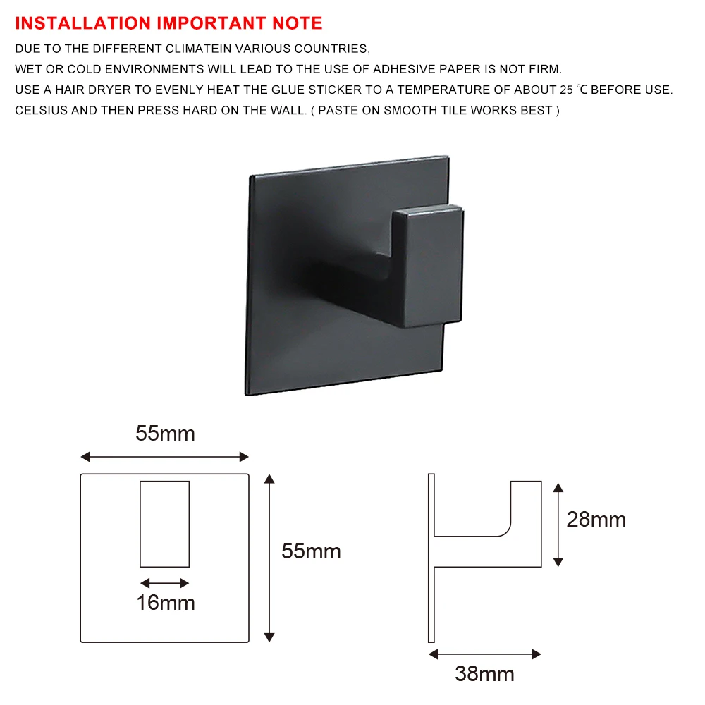 1–4 Stück stark klebende Wandhaken, Aufkleber, zum Aufhängen, für Garderobe, Kleiderbügel, Dusche, Bademantel, 3 m Haken, für Küche und Bad, Handtuchhaken, Schwarz_voghion.com