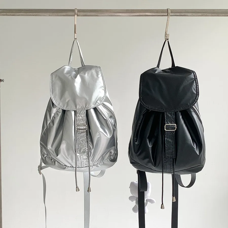 Silver Nylon Designer Backpack Soft Light Woman's Backpacks