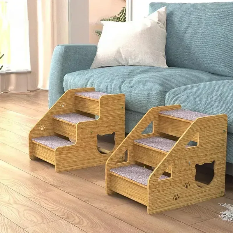 3-Tier Wooden Pet Steps with Non-Slip Surface Perfect for Small Dogs & Cats to Access Couches and Beds Safely pet ramp stairs
