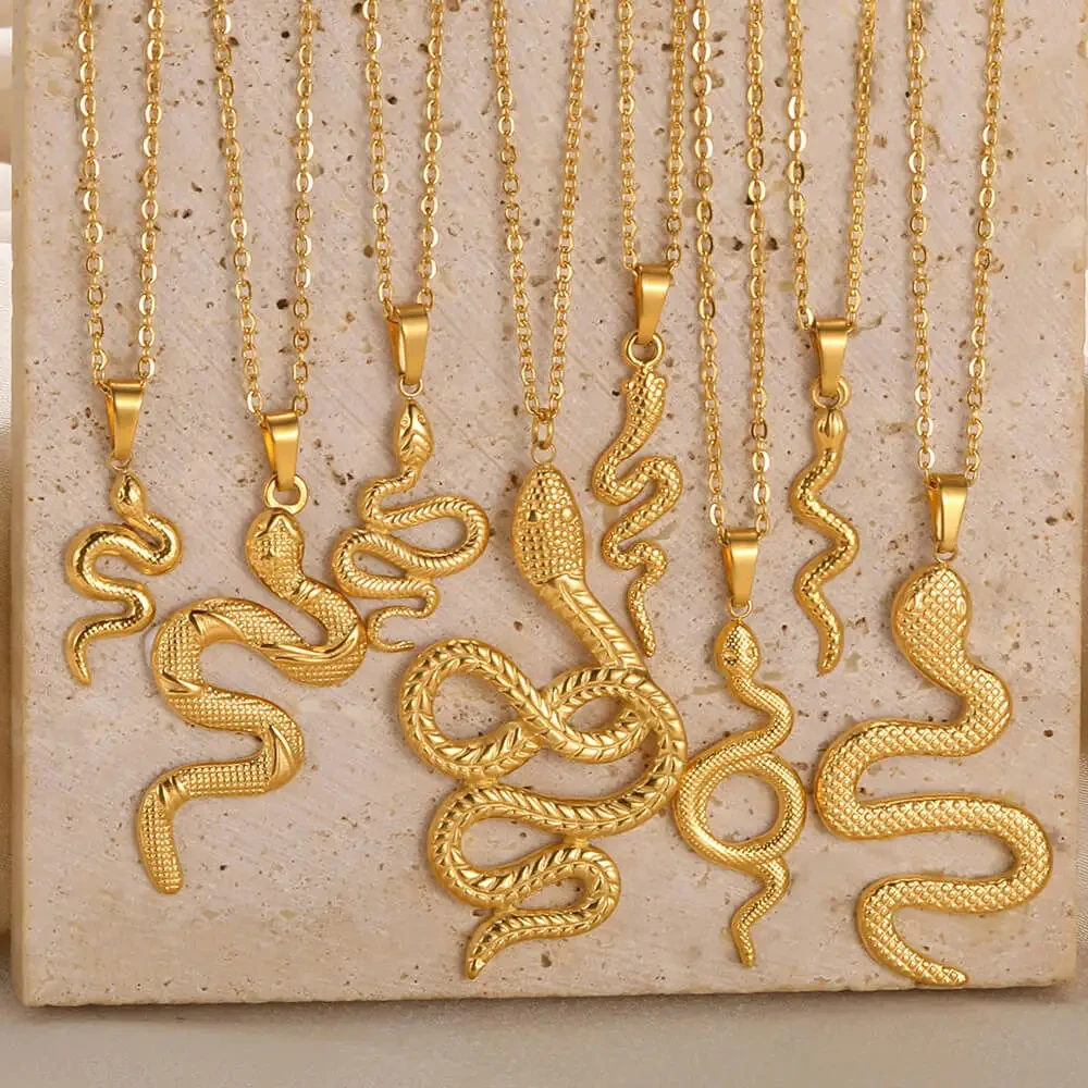 Stainless Steel Snake Necklaces Gold Color Waterproof