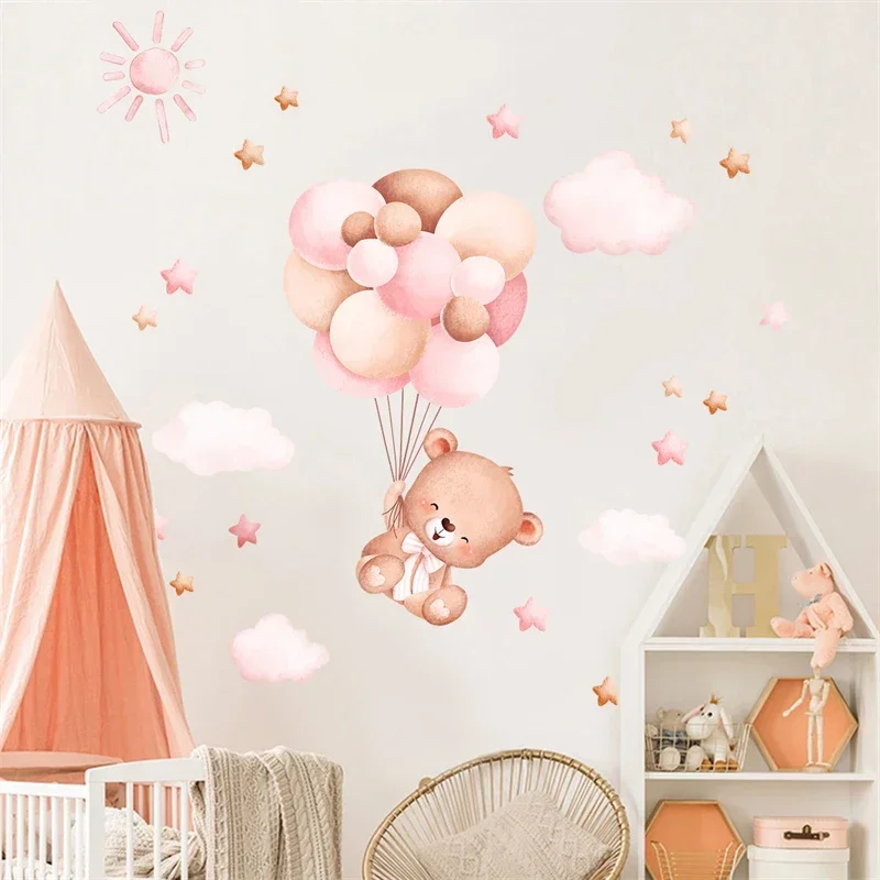 Wall Stickers Cartoon Cute Bear Balloon for Kids Room Living Room Baby Bedroom Decoration