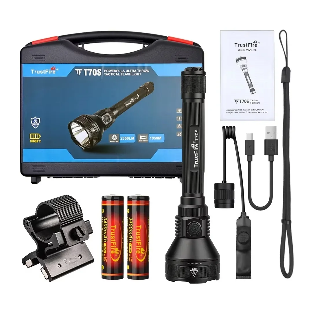 Professional Hunting Flashlight 2350Lumens Rechargeable LED Torch by TrustFire with 2x18650 Battery for Tactical Camping