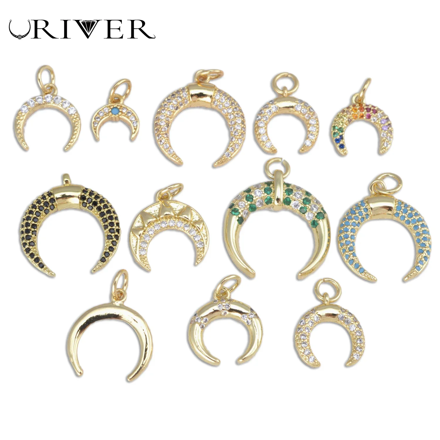 

Horn Crescent Pendants for Making Supplies Moon Pendant for DIY Bracelet Necklace Earring Handmade Trendy Zircon Vintage Jewelry