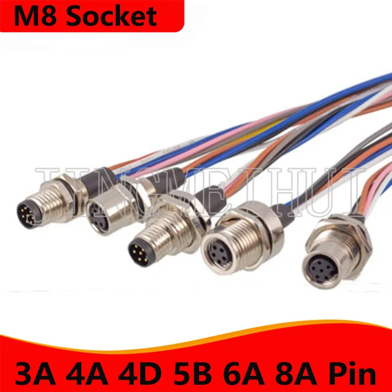 M8 With 30CM Cable Flange Socket 3 4 5 6 8 Pole Pin Electronic Cable