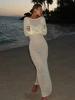 Summer Knit Hollow Out Long Dress Backless See-Through Long Flare Sleeve Holiday Beach Maxi Dresses 2025 New Lady Slim Cover Up 3