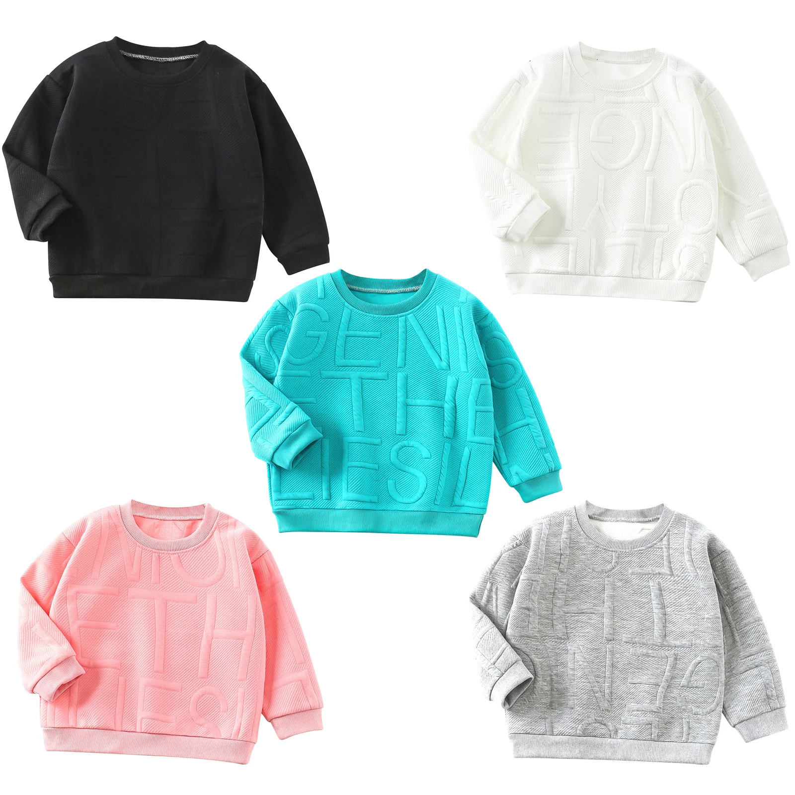 2022 Spring Autumn Kids Casual Sweatshirt Girls Boys Solid Color Round Neck Long Sleeve Letter Pattern Pullover Tops Sportswear