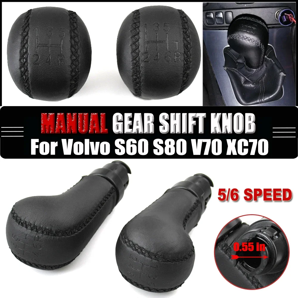 FUBESK Versnellingspook knop, 6 versnellingen auto handmatige versnellingspook knop voor Volvo S60 S80 V70 XC70 - zwart lederen schakelkop hendel stick shift auto grip handvat