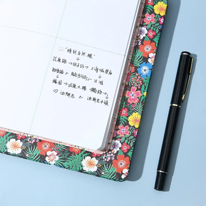 A5 A6 귀여운 PU 가죽 꽃무늬 일정표 이번 주 계획 기록 특별 다이어리 쓰기 캠퍼스 사무용 문구류에 적합