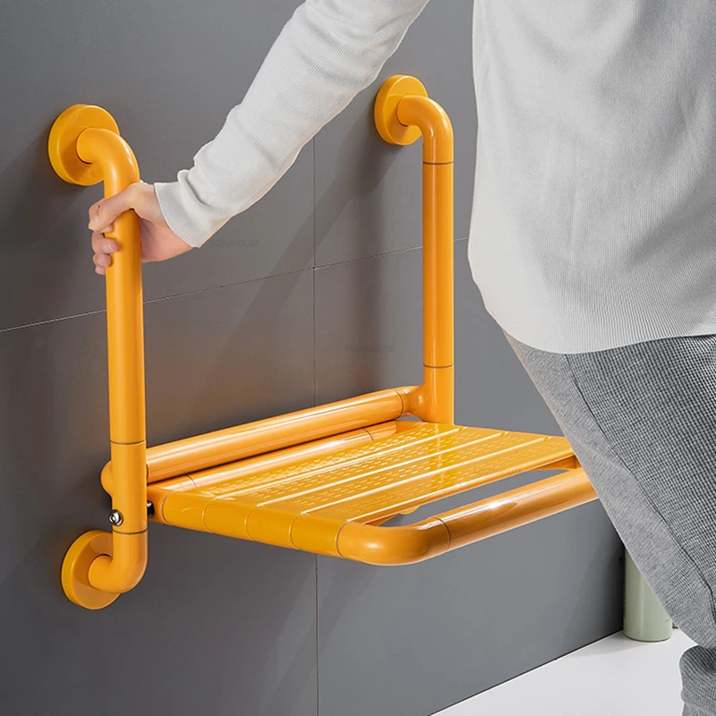 Folding Wall-mounted Bathroom Seats Home Safety Non-slip Shower Chair Bathroom Barrier-free Stainless Steel Armrest Bath Chair 3
