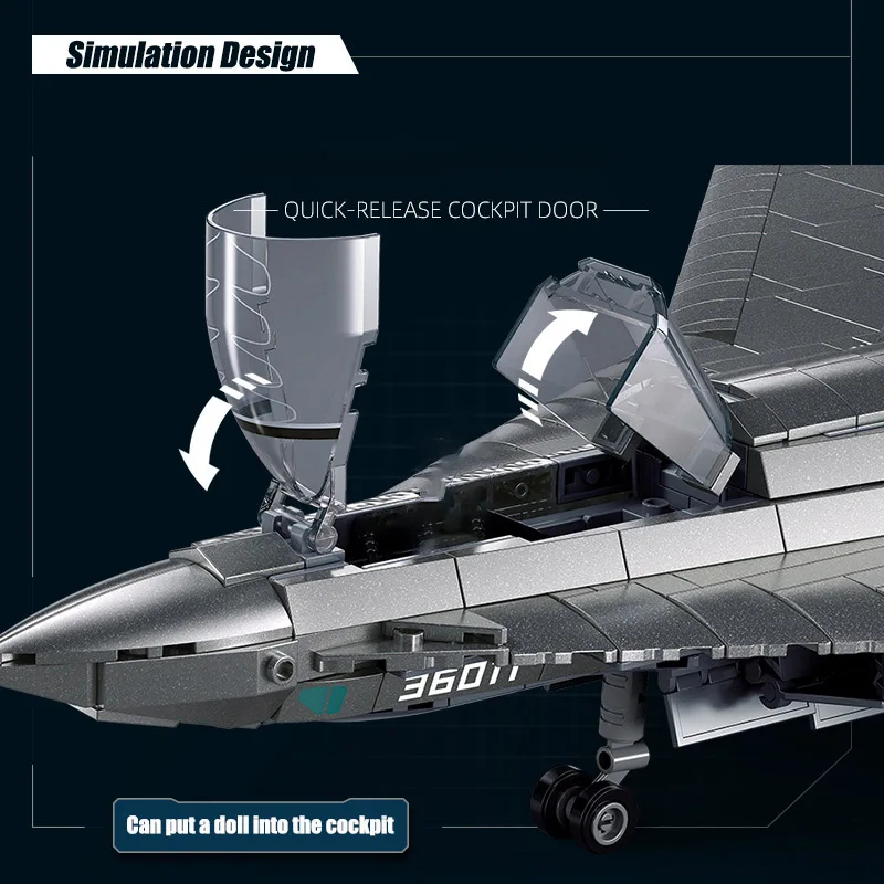 AOUHMN Militär J-36 Kampfjet Bausatz, Maßstab 1:44 | 1182 Teile Mit 2 Minifiguren | Modell Für Erwachsene
