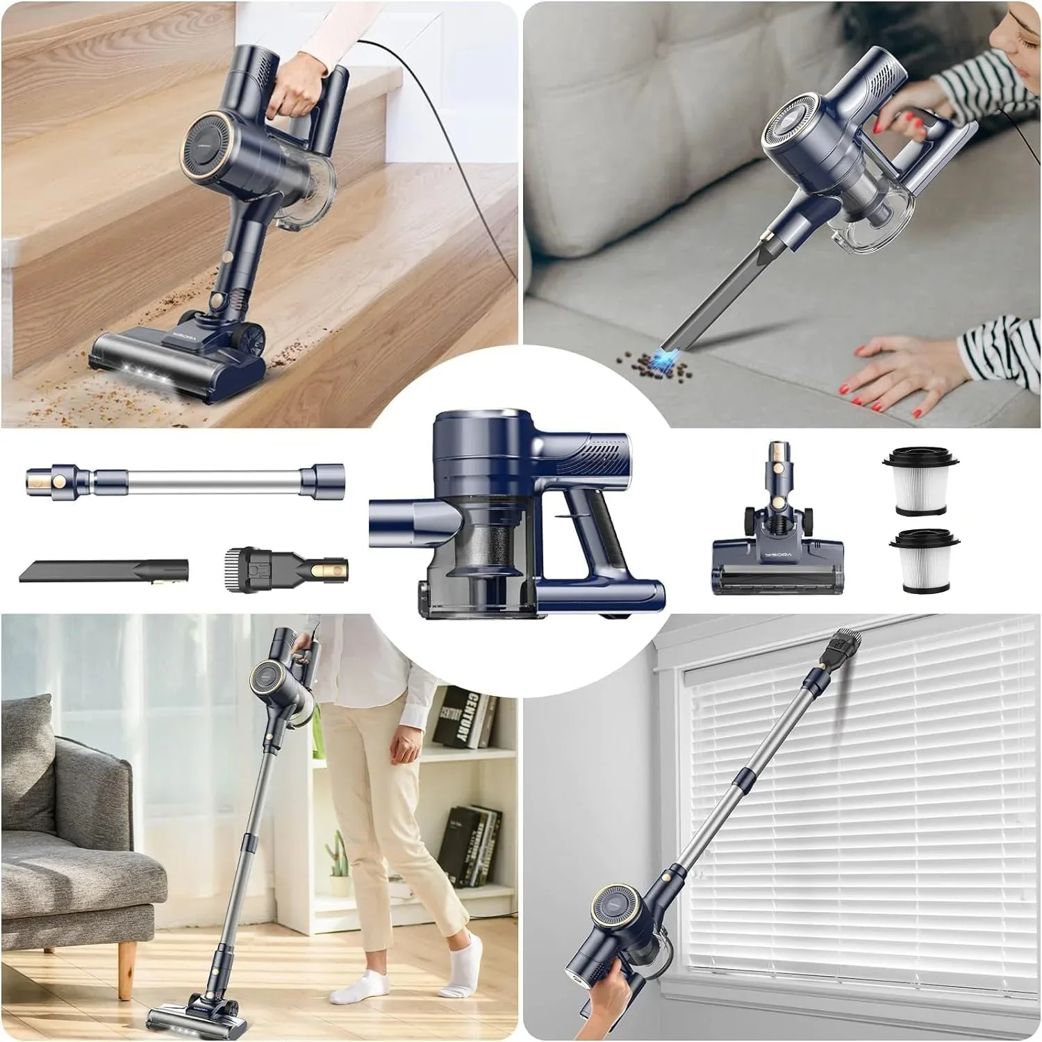 INSE I8 Corded Vacuum Cleaner Free-Stand Stick Vacuum 25KPa 600W Powerful 6 in1 Lightweight Handheld Cleaner for Carpet Pet Hair 6