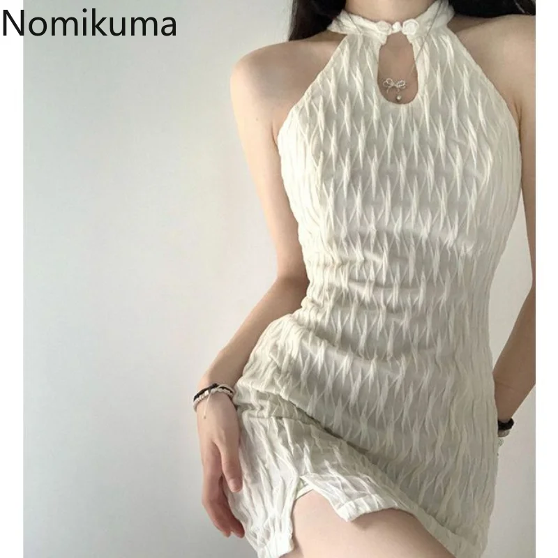 

Nomikuma Vestidos Para Mujer Summer Sleeveless Slim Pleated Chic Dress for Women Elegant Vintage Fashion Sexy Vestido Feminino