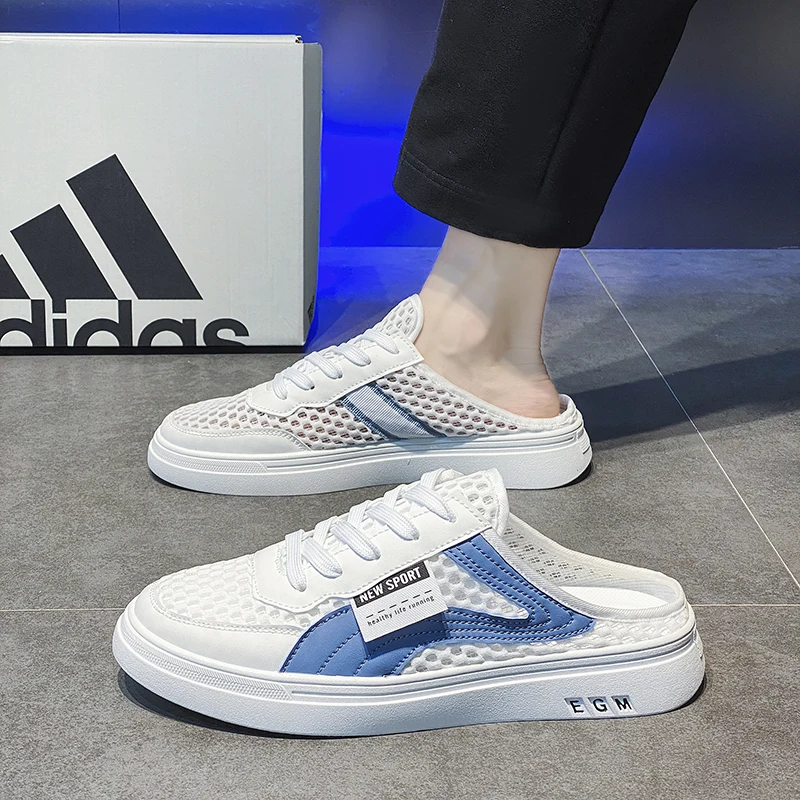 شباشب صيفية رفيعة شبكية واحدة للرجال نصف سحب أحذية...