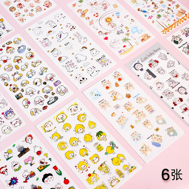 6 Pcs/Pack Cute Cartoon Animal Girl Decorative Stationery Stickers Scrapbooking DIY Diary Album Stick Lable Kawaii Korean