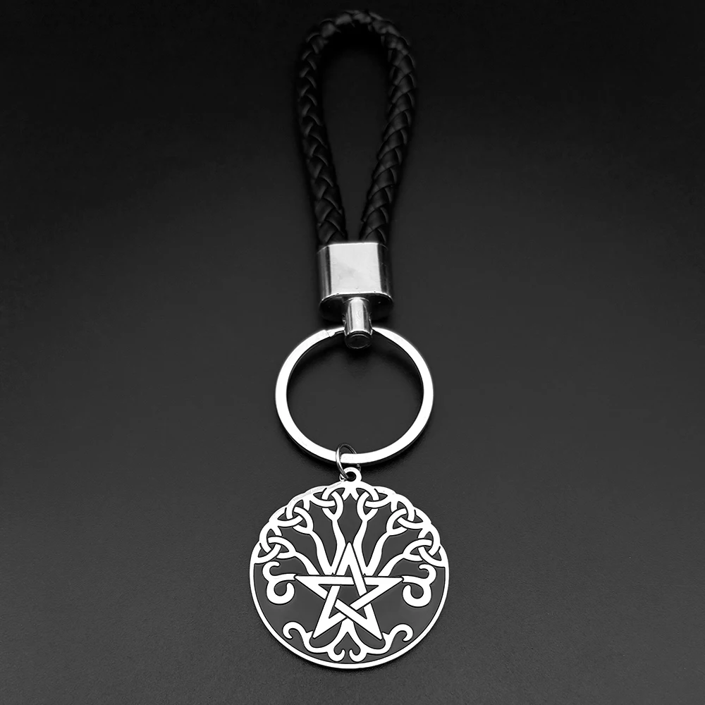 Wikinger Keltischer Knoten-Schlüsselanhänger für Damen und Herren, Edelstahl, silberfarben, Glaube, modisches Pentagramm, Schlüsselanhänger, Schmuck, Geschenk – Detail 11