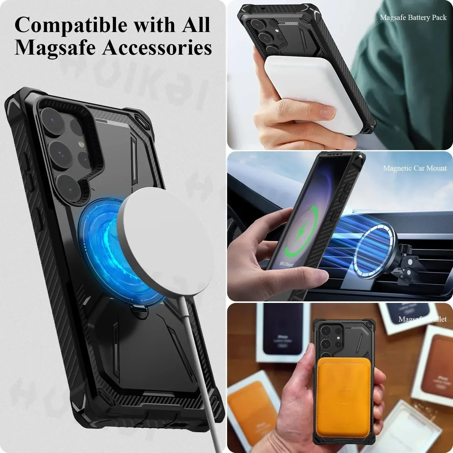 Ptny Cover con Anello per iPhone 14 Pro Max, Custodia Anello Magnetico 360° Gradi, Trasparente Cover Antiurto Militare TPU Bumper + PC Rigido Cavalletto Cover per iPhone 14 Pro Max, Nero