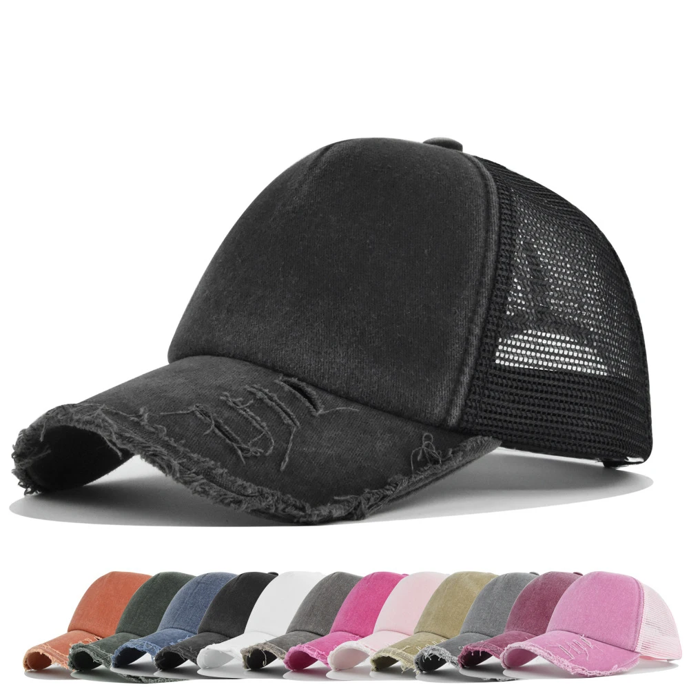 Unisex Worn Out Washed Retro Cotton Raw edge Trucker Hats