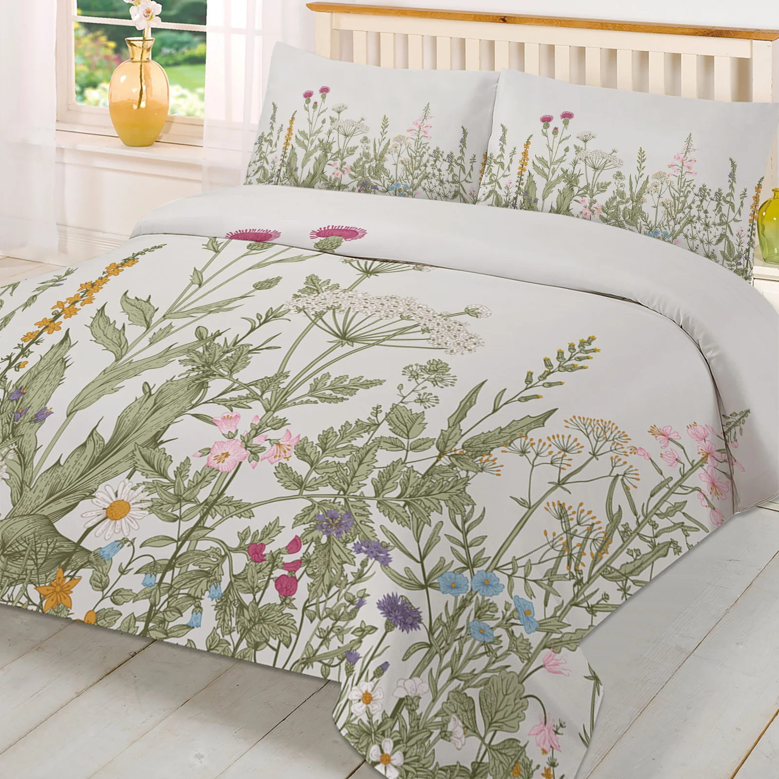 Vintage Herb Plant Flower 3pcs Duvet Cover SetPillow Case Double Comforter Bedding Set Quilt Cover Couple Bed
