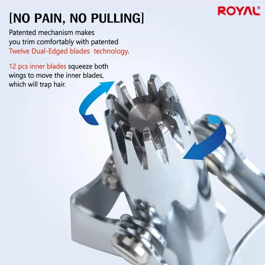 ROYAL [Made in Korea] Nose Hair Trimmer for Men Birdie Manual BatteryFree Waterproof Painless with Twelve DualEdged Blades Pate