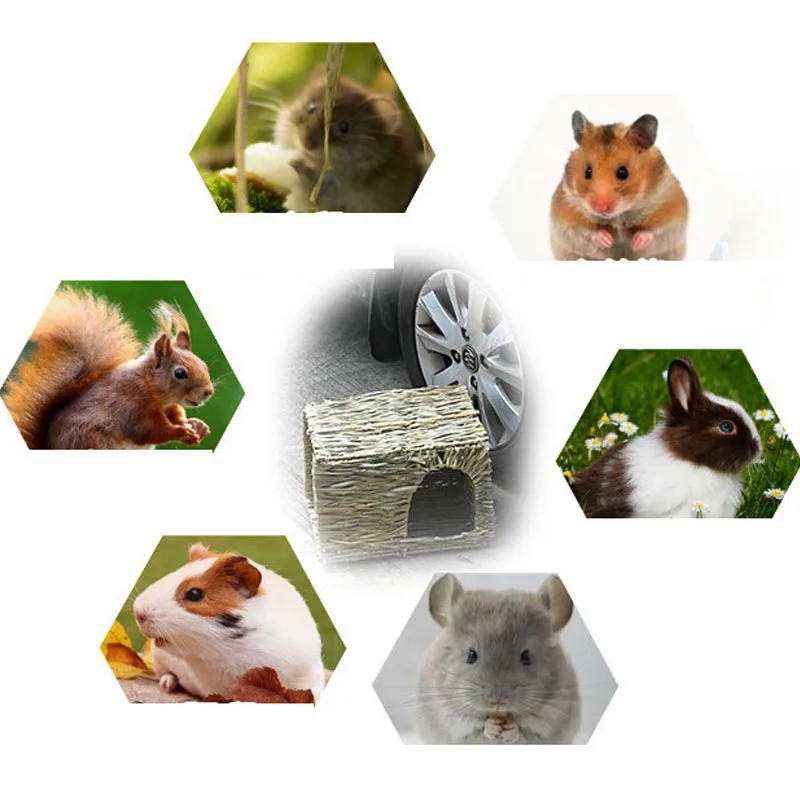 Foldable Woven Rabbit Cages Pets Hamster Guinea Pig Bunny Grass Chew Toy Mat House Bed Nests for Small Animal Rabbit Accessories