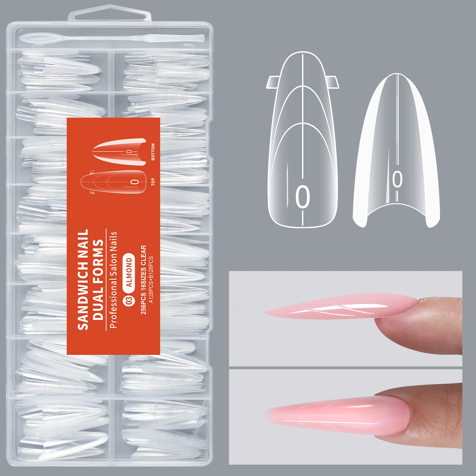 Professional Dual Nail Extension Forms 256 Pcs Kit Top Bottom Mold_voghion.com