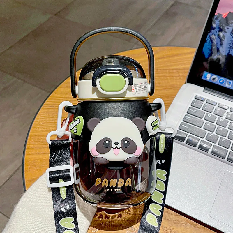 820ml High Beauty Panda Doll Plastic Cup Convenient and Cute Children's Belly Water Cup Large Capacity New Spring Cap Straw