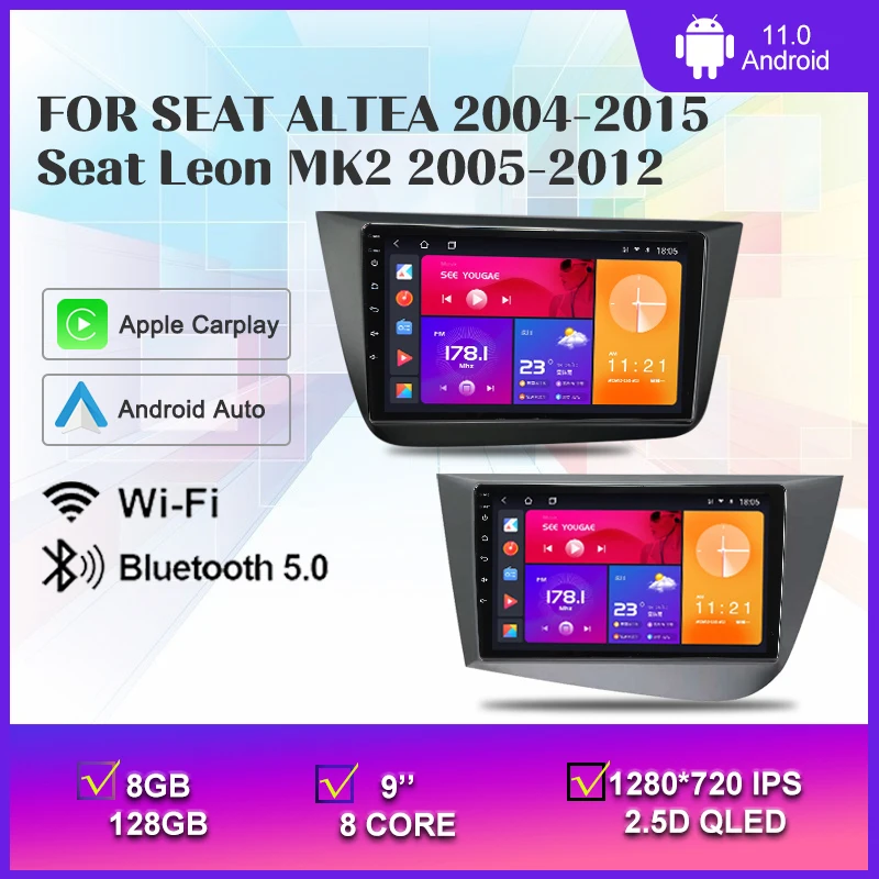 

2Din Android 11 Car Radio Multimidia Video Player For Seat Altea 2004-2015 Leon MK2 2005-2012 GPS Navigation 2din Carplay Auto