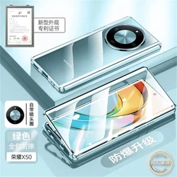 360° Full-Body Magnetic Metal & Tempered Glass Protective Case for Honor X9C 5G (Green)