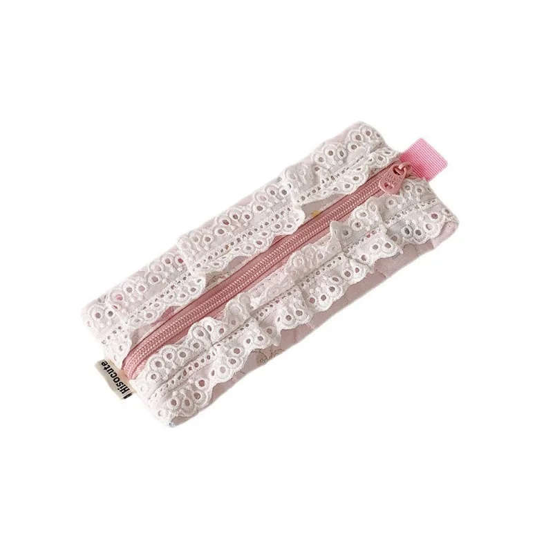 Astuccio in pizzo per studentessa con volant carino coreano trucco cancelleria organizer borsa portatile per il ritorno a scuola regalo Kawaii - immagine 5