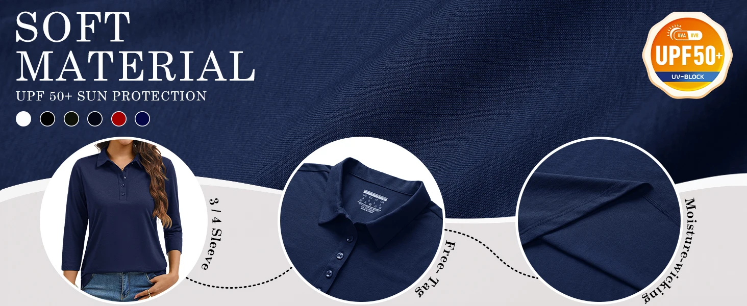 TACVASEN Women's 3/4 Sleeve Polo Shirts V Neck Collared Tops Cotton Blend Soft Golf Work Casual T-Shirts Casual Business Tops 13 S813d25abb3ec4a149409bca4f86b711a0