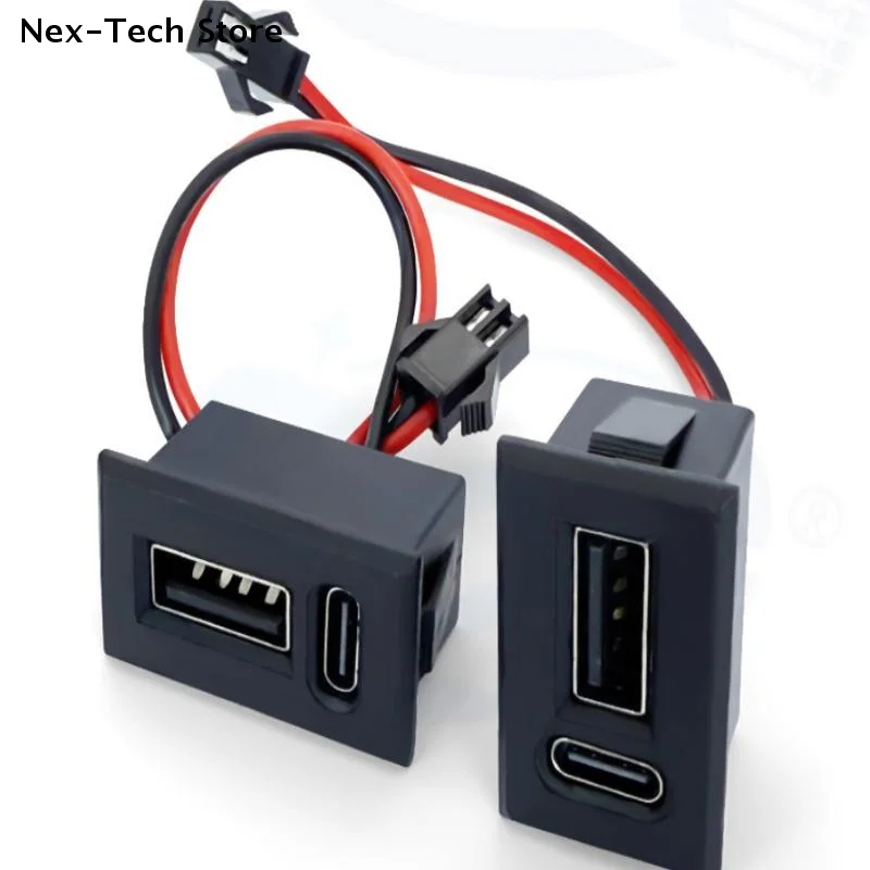 Dual-Layer USB Charging Socket with Type-C Connector and USB Female Base