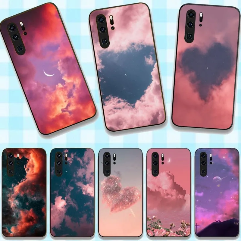 Милый чехол для телефона Kawaii Sky Space Huawei P50 P40 P30 Pro Lite P Smart 2021 2019 Magic 3 мягкий черный |