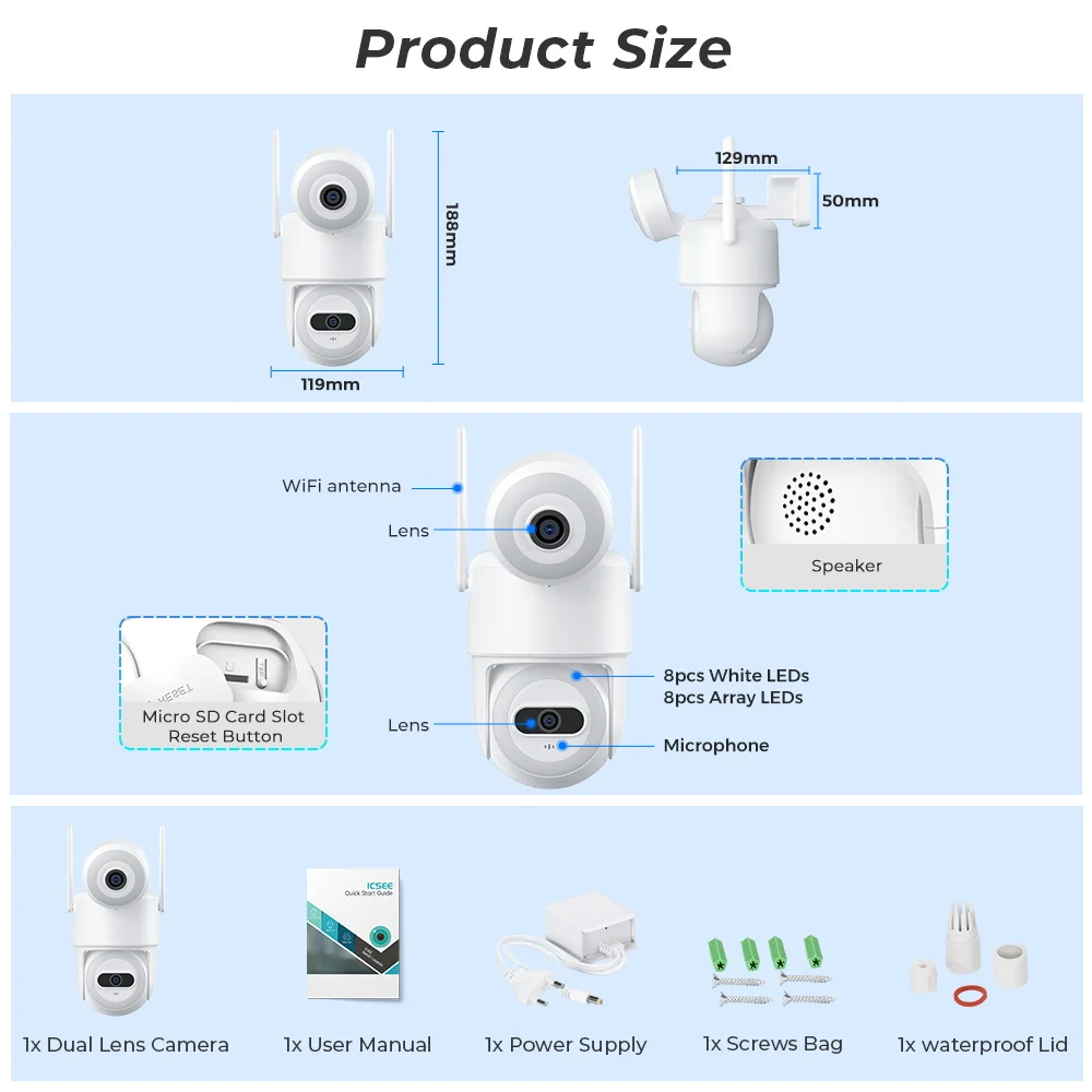 4K 8MP Wifi Camera PTZ Outdoor Dual Screen Human Detection 4MP CCTV Video Survei