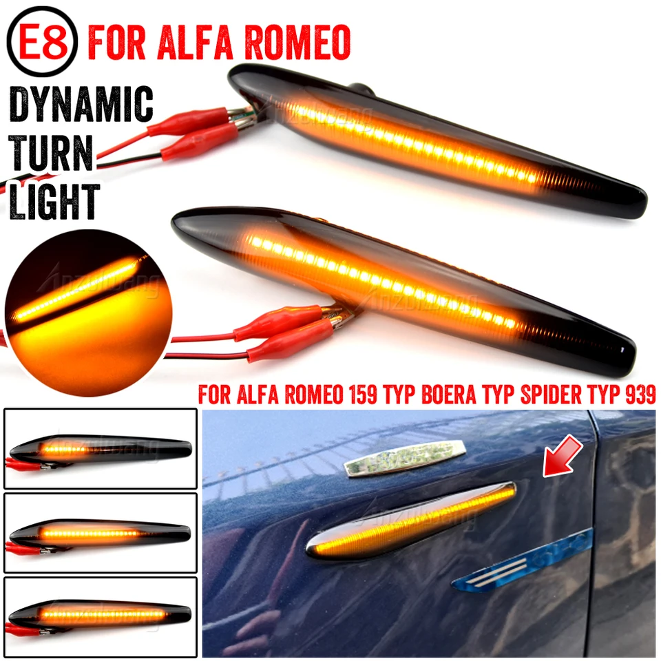 NSLUMO 2x Indicatori Laterali A LED Dinamici Per Alfa Romeo 159/Brera/Spider – Lente Fumé, Ambra