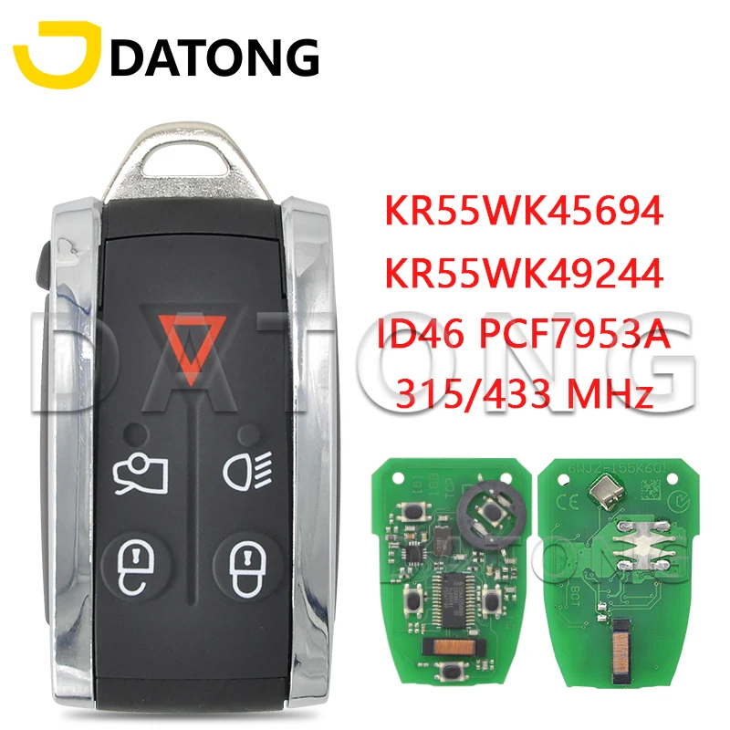 Datong World Car Remote Control Key For Jaguar XF XFR XK XKR 2006-2013 ID46 PCF7953A Chip 315/433MHz Replace Promixity Card datong world car remote key for hyundai tucson 2014 2015 2016 2017 2018 id47 ncf2951x chip 95440 d3000 433mhz promixity card