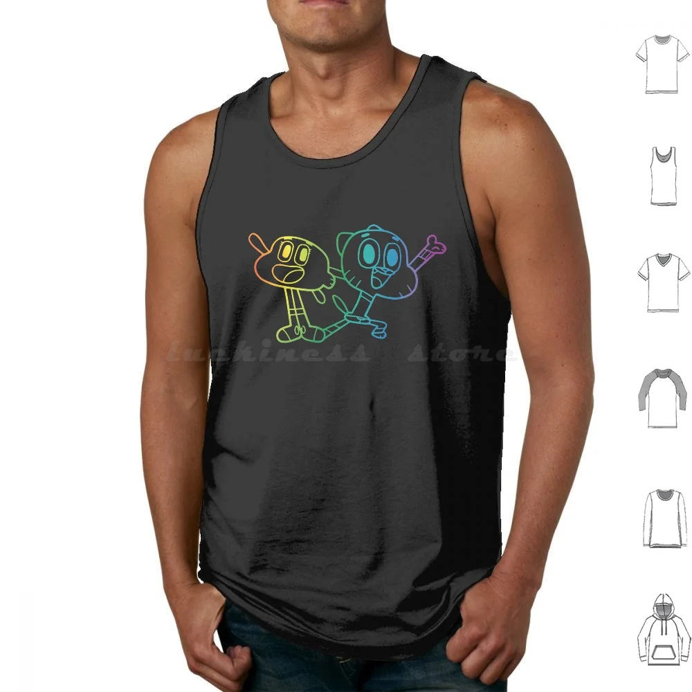 Canottiere Arcobaleno Gilet Senza Maniche Gumball Incredibile Mondo Gatto Gatti Pesce Rosso Pesce Arancione Blu Cartone Animato Animato 8 Bit 8 Bit