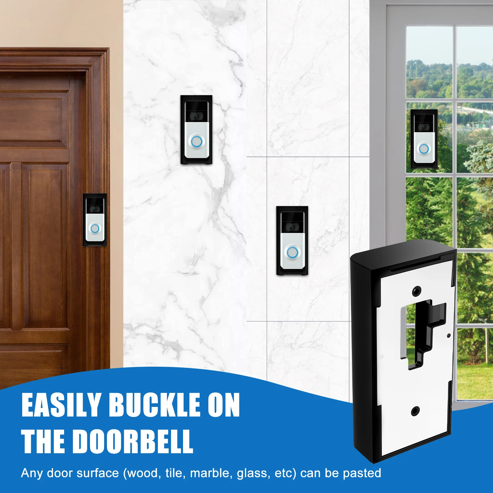 Doorbell Holder Mount No Drill Camera Doorbell Mounting Bracket Plastic Video Bell Holder Not Block for Houses Apartments Rental