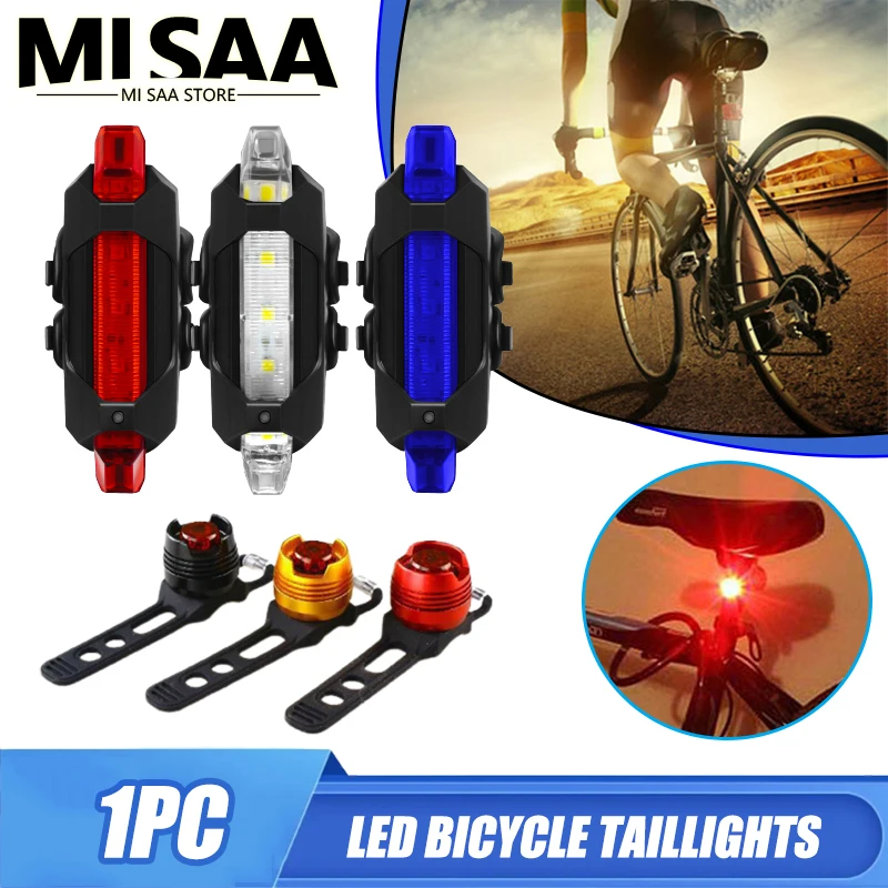 Bicycle Light Waterproof Rear Tail Light LED Rechargeable Red White Light Color Mountain Bike Cycling Light Bicycle Accessories