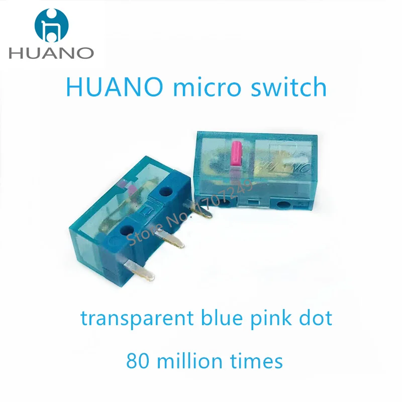 10Pcs/lot New arrival HUANO Micro switch Blue Shell White/Blue/Pink dot 20 50 80 million clicks life computer mouse 3pin button