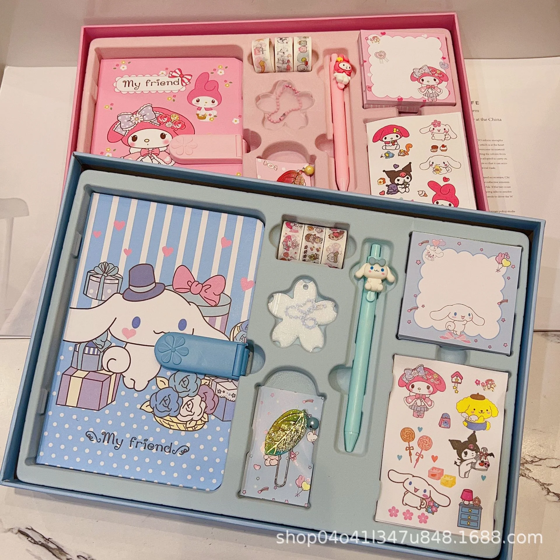 

Sanrio Mymelody Cinnamoroll Purin Kuromi Sticky Note Account Book Set Cute Stationery Sticker Password Notepad Signature Pen
